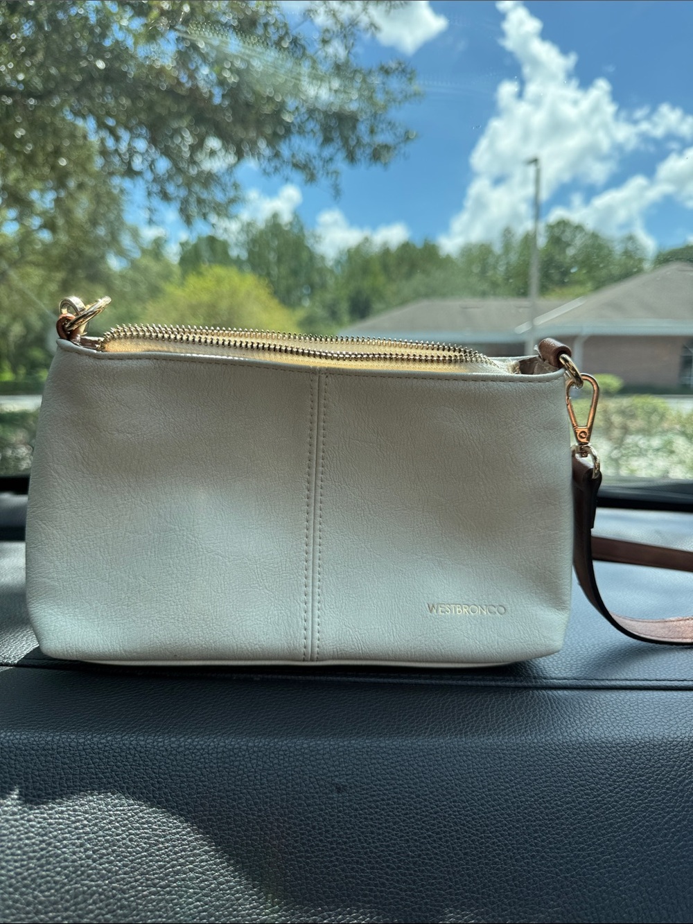 Cream Leather Crossbody Bag with Gold Hardware